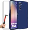 Case for Samsung Galaxy A54 with 2 Scratch-Resistant Tempered Glasses Solid Color Blue