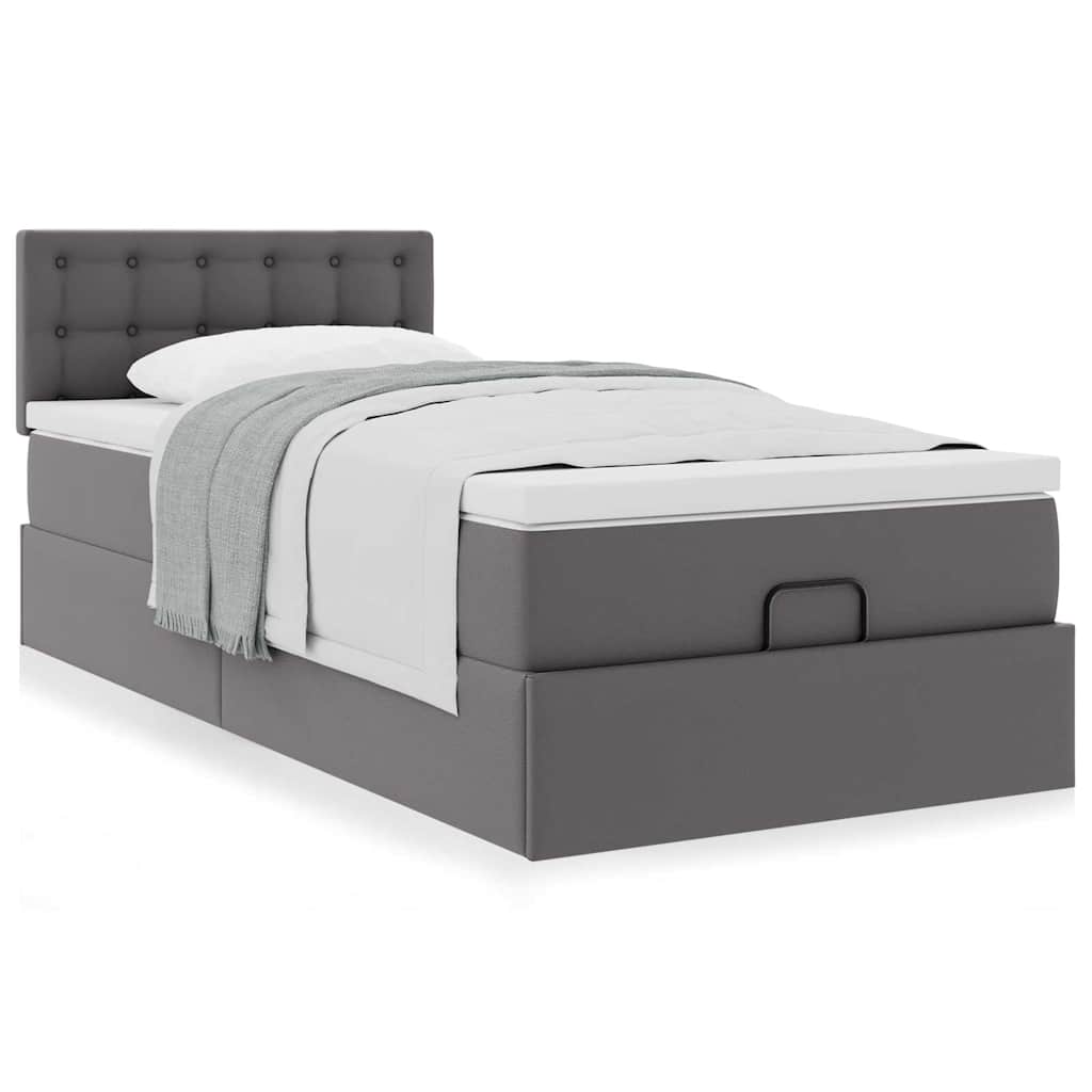 Ottoman Bed with Mattress Grey 80x200 cm Faux Leather