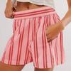 Women Shorts Striped Print Elastic Waist Mid-rise Summer Shorts with Pockets