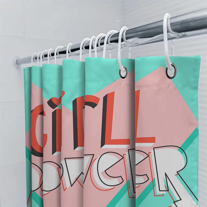 Шторка для душа Girl Power Смелый розово-синий дизайн Для декора ванной комнаты Водонепроницаемая ткань С набором крючков