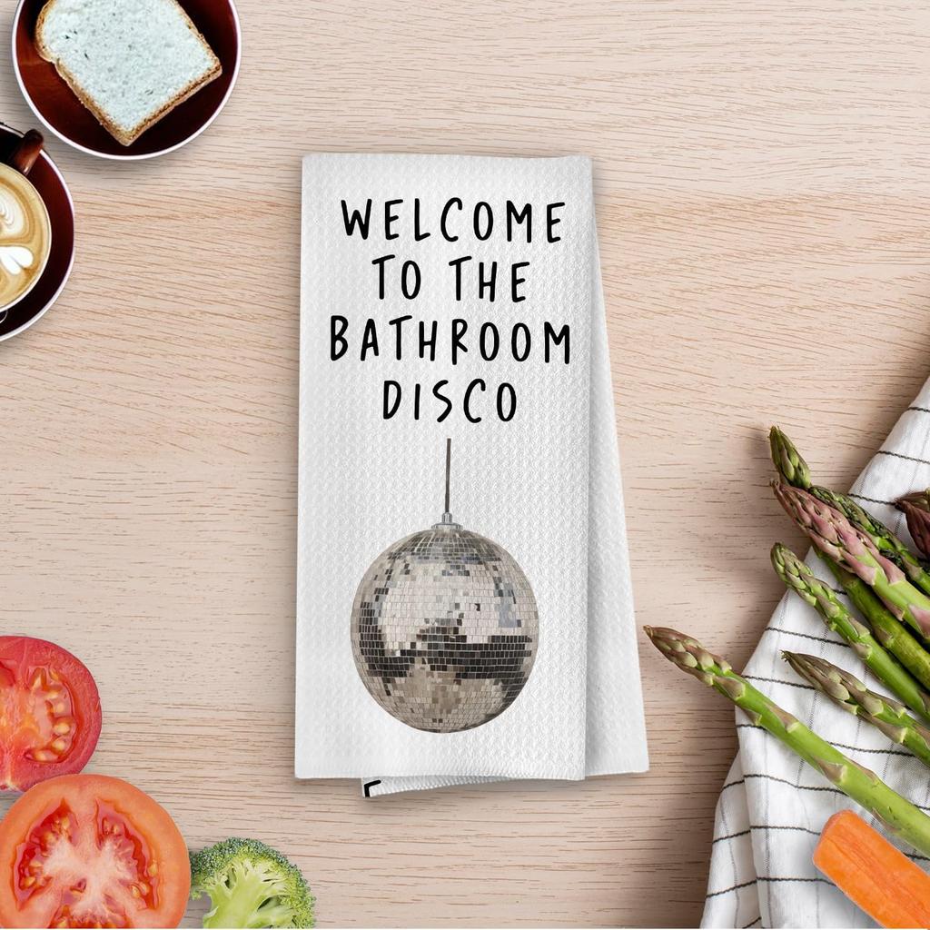 Disco Ball Bathroom Towel - Funny Disco Ball Waffle Weave Bathroom Towels, Disco Ball Hand Towel, Dish Towels with Sayings Tea Towel, 16×24 Inches