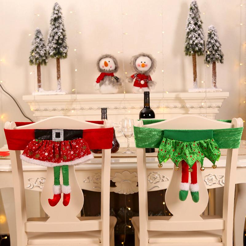 1Pc Dinner Girl Skirt Chair Cover Christmas Decoration Christmas Elf DIY Seat Cover Christmas Santa Claus Belt