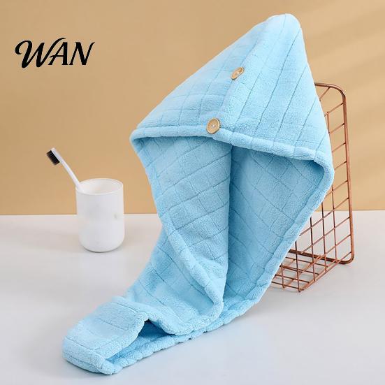 Quick Dry Hair Bonnet for Shower Coral Fleece Towel Wrap with Button, Thick Super Drying Absorbent Turban, Cap Long Bath Accessories Wet