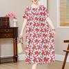 Plus Size Elegant Loose Dresses for Women Oversize Short Sleeve Vintage Print Long Dress Casual Middle-aged Women's Clothing