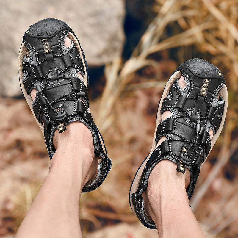 Мужские повседневные кожаные пляжные прогулочные туфли Fisherman Outdoor с закрытым носком для походов и водных видов спорта, большой размер