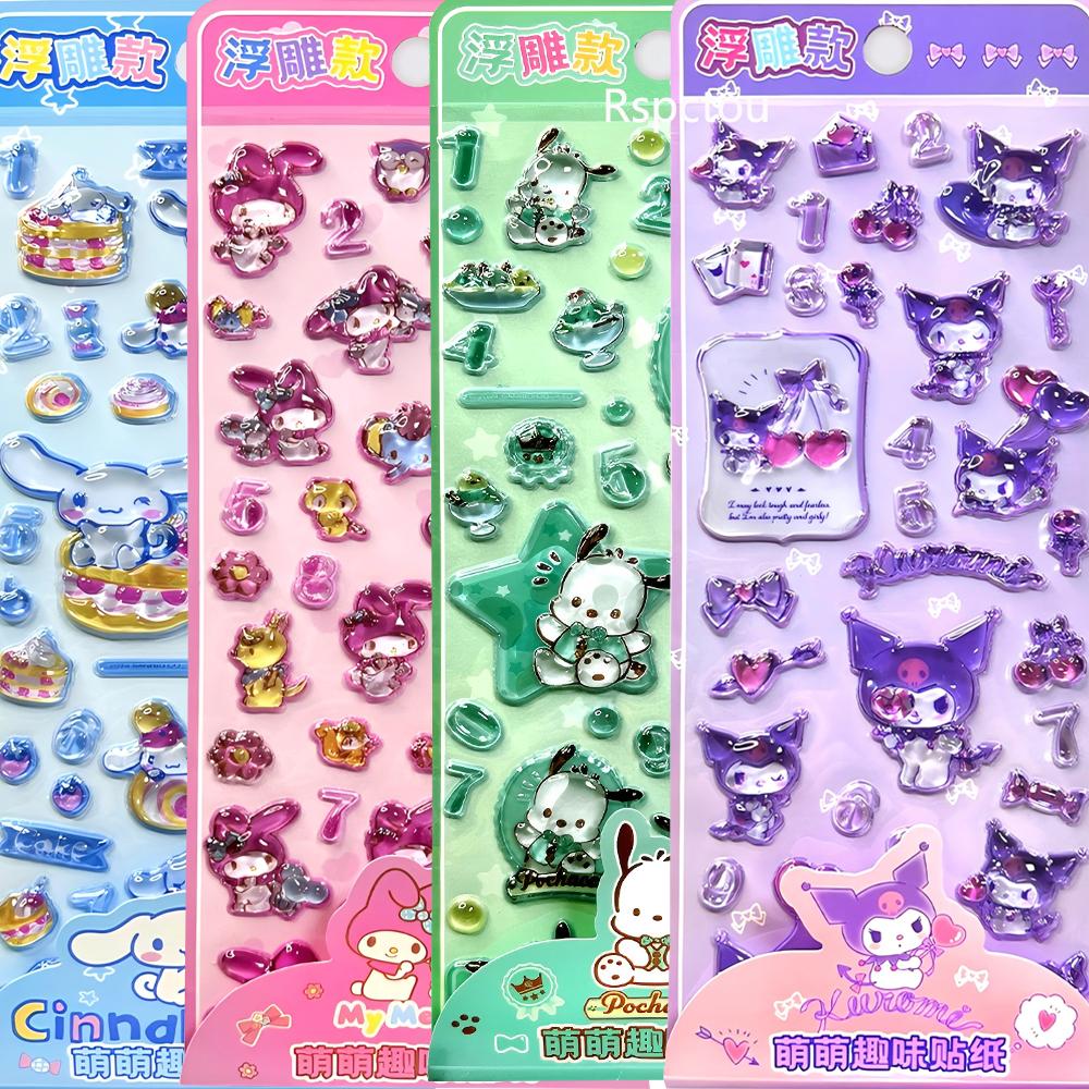 Милые 3D Хрустальные Наклейки Sanrio Эстетичные Мультяшные Декоративные Наклейки Почакко Синнаморолл Моя Мелоди Куроми Рельефная Наклейка