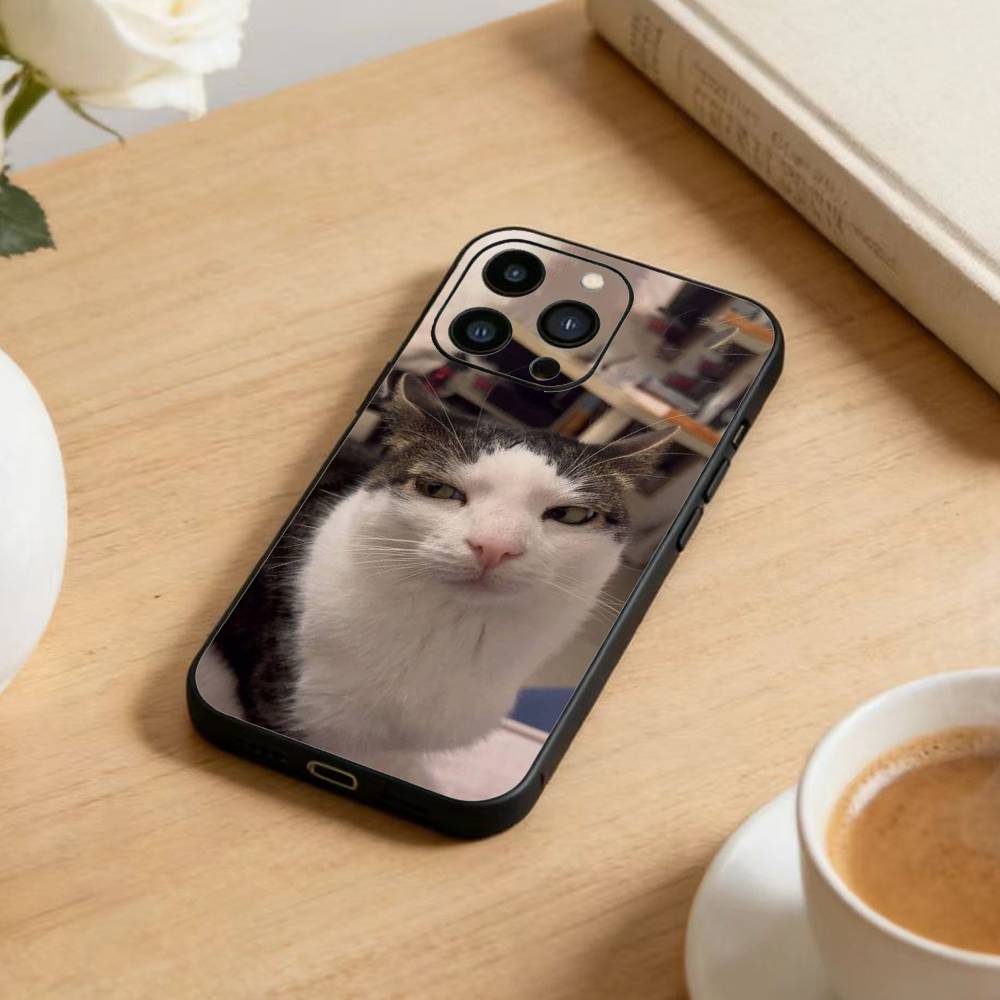 Забавный Милый Кот Чехол для Телефона Для iPhone 17 16 15 14 13 12 Max Plus Силиконовый Черный Чехол