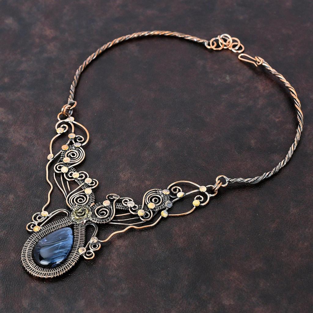 Ожерелье Pietersite, обернутое медной проволокой, ювелирное изделие, ожерелье из меди с драгоценными камнями, регулируемое ожерелье, ожерелье ручной работы, обернутое проволокой, подарок для невесты