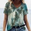 Summer V Neck Women T-Shirts Peacock Feather Graphic Fashion Short Sleeve Harajuku Y2k Top Oversized Casual Female T Shirt