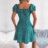 Floral Women Dress Casual Swing Sleeve Lace Up Drawstring Flared Spring Summer Sizes S XXL