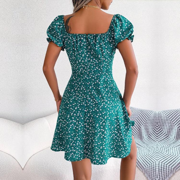 Floral Women Dress Casual Swing Sleeve Lace Up Drawstring Flared Spring Summer Sizes S XXL