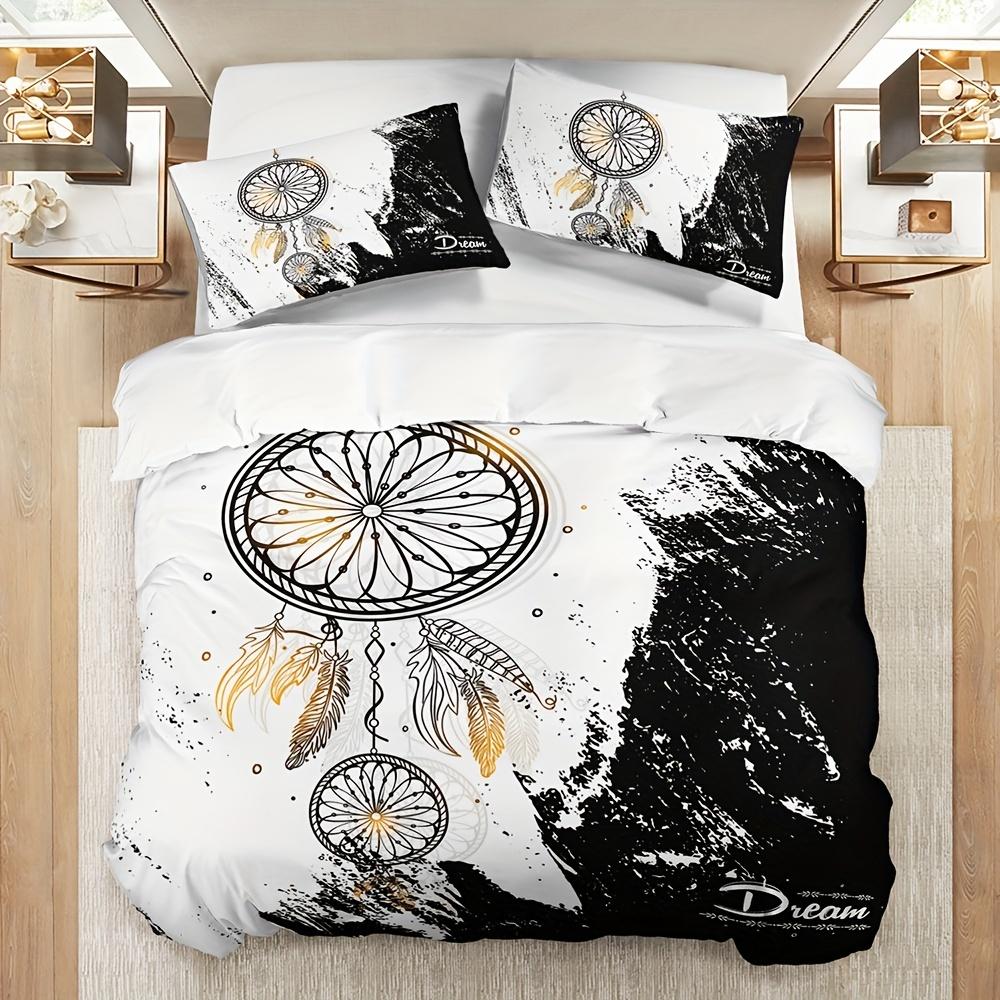 Chic Black & White Dreamcatcher Bedding Set-Breathable Soft Easy-Care 3-Piece Duvet Cover Pillowcases For All-Season Comfort