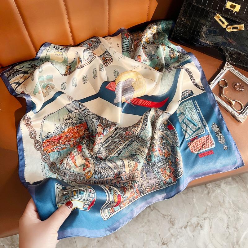 Spring New Ship Printed Silk Scarf Women's High-grade Mulberry Silk Small Square Scarf Decorative Scarf Gift