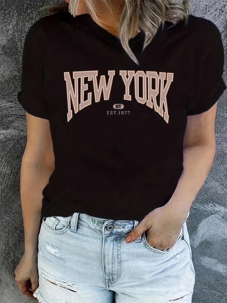 Летняя хлопковая футболка с принтом букв New York Y2K для женщин, повседневная свободная футболка с круглым вырезом и коротким рукавом, большой размер