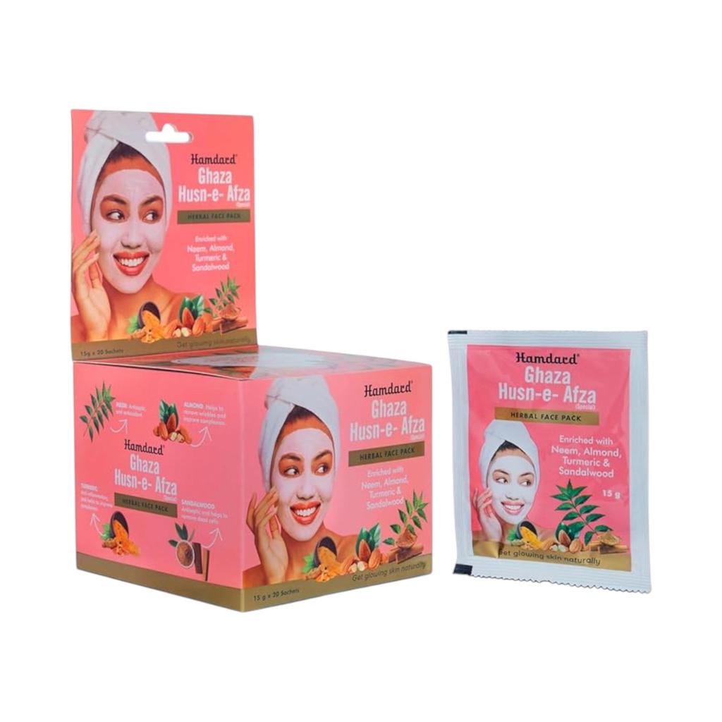 Hamdard Herbal Face Pack Powder Ghaza Husn-e-Afza 300 gm (15 g X 20 Sachets) for Glowing Healthy Skin Pack Of 1