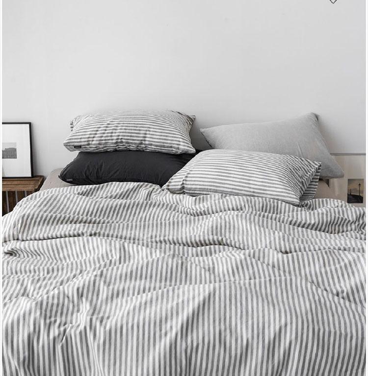 Striped Cotton Bed Sheet Set - 4 Pieces: Duvet Cover, Pillowcase, Single/Double