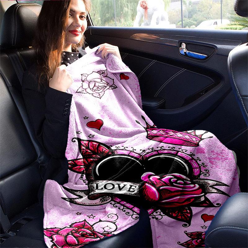 1pc. Pink Roses & Crown Heart Love Home Office Outdoor Blanket