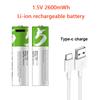 100% Real Capacity USB AA Rechargeable Battery 1.5V 2600 MWh Li-ion Battery for Remote Control Mouse Electric Toy