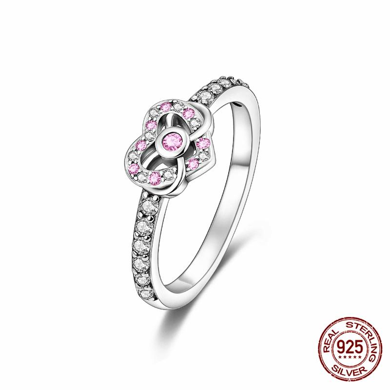 Абсолютно новое 100% подлинное 925 серебряное женское кольцо оригинальное сердце корона розовое золото кристалл обручальное кольцо годовщина свадьбы ювелирное изделие