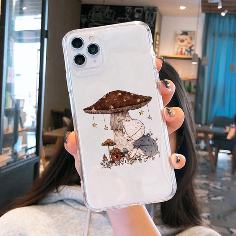 Прозрачный чехол для телефона для iPhone 15 14 13 12 Pro MAX 11 XS XR 8 Plus Креативный Минималистичный Граффити Линия Гриб Мягкий ТПУ Чехол Coque