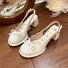 Fashion Comemore Bow Women Heeled Sandals Platform Loafers Shoes Woman Slingback 2025 Dress Shallow Summer Pumps Soft Leather Sandalias