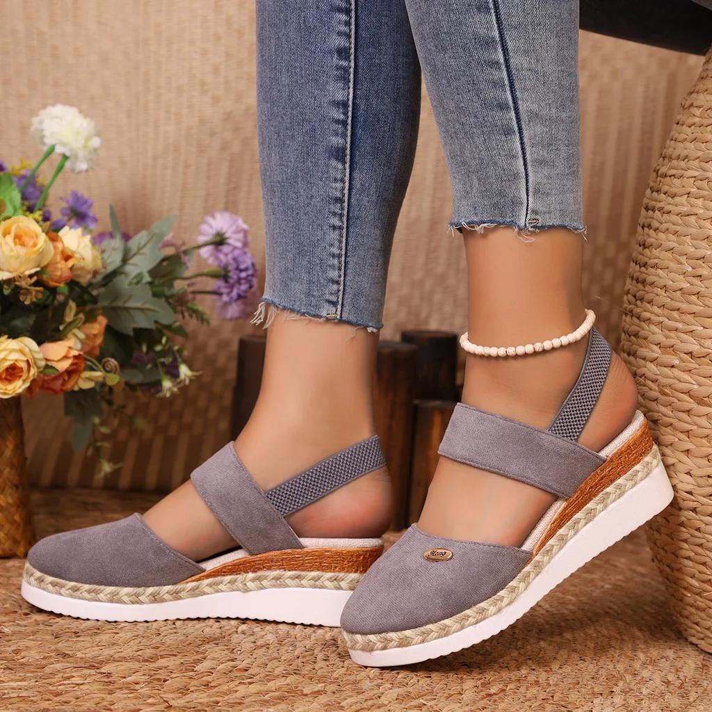 Fashion 2024 Hot Sale Women's Shoes Closed Toe Women's Sandals New Round Toe Casual Sandals Women High Quality Solid Wedge Slippers