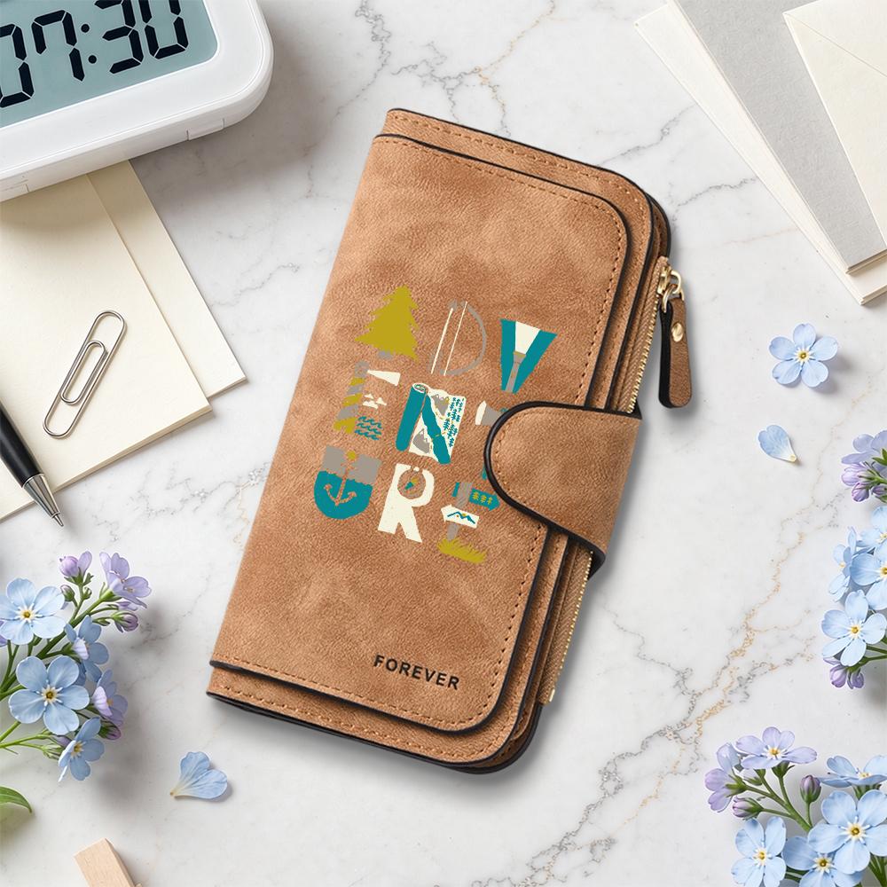 Stylish Adventure Print Long Wallet with Multi Compartments for Daily Use Portable Functional Purse for Travel