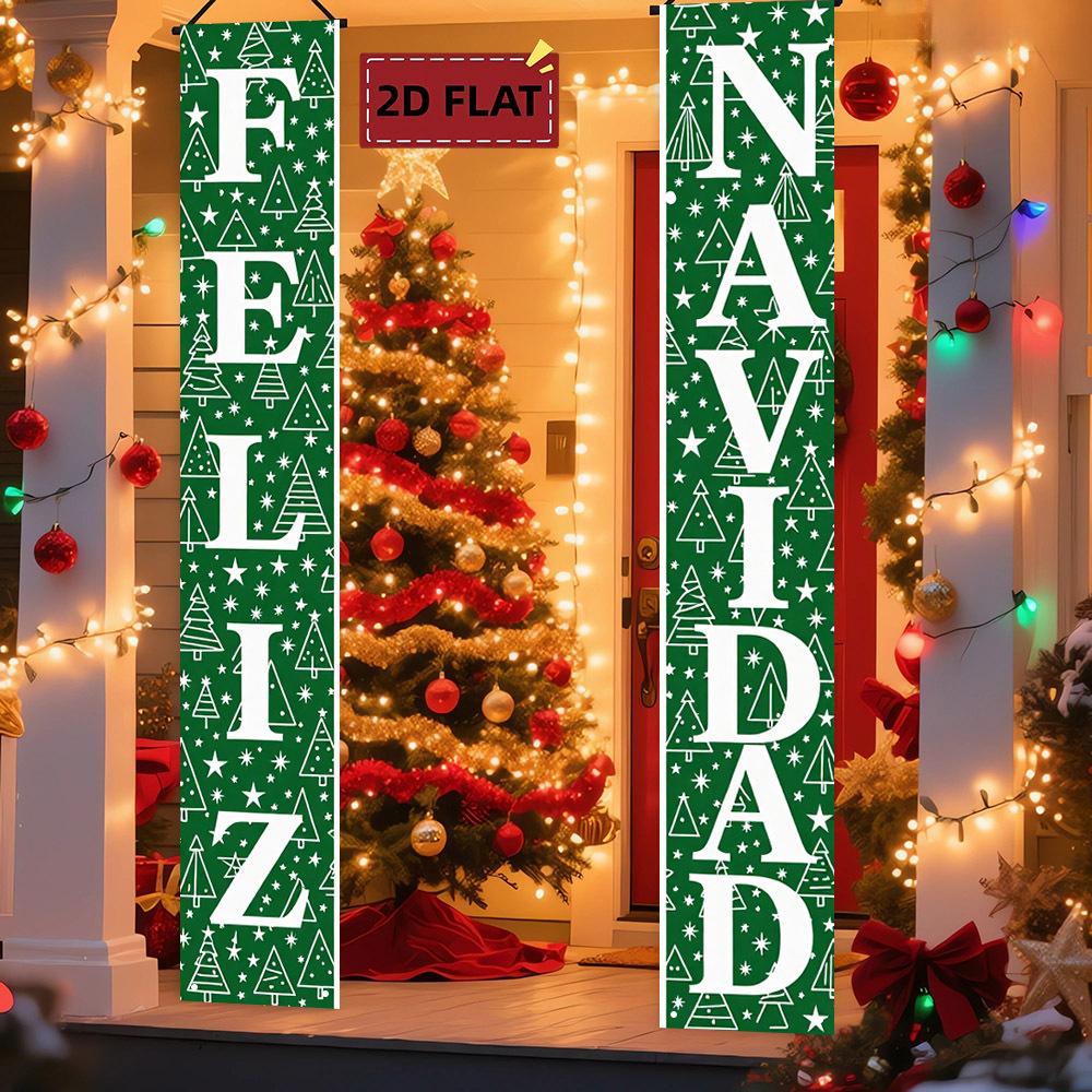Door Couplet Banner 2pcs New Year Christmas Decor for Porch