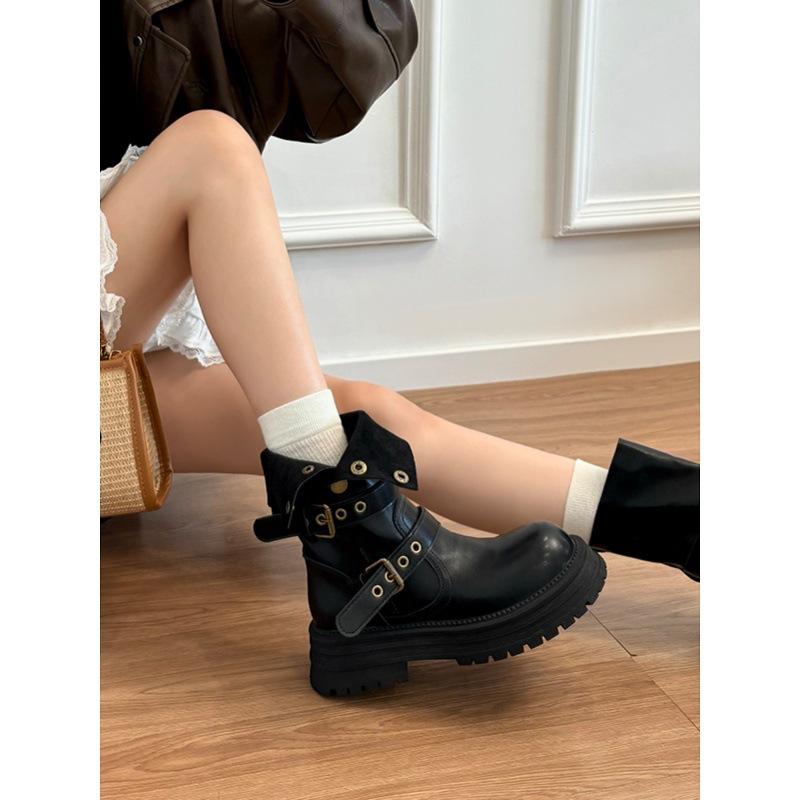 Версия из коровьей кожи~ Кожаная платформа Ботильоны-трубы средней длины Maillard женские 2025 новые ботинки Мартин в британском стиле ретро-коричневого цвета