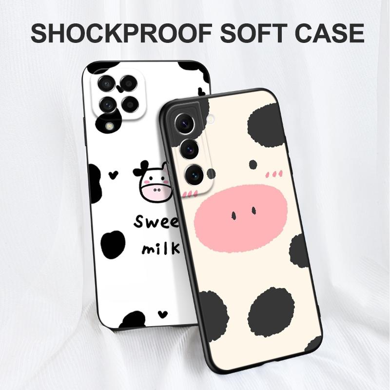 Black Tpu Case For Samsung Galaxy M53 M13 M62 A12 A22 A32 A42 A52 A72 4g 5g A20S Back coverCute Cow Stains Pattern