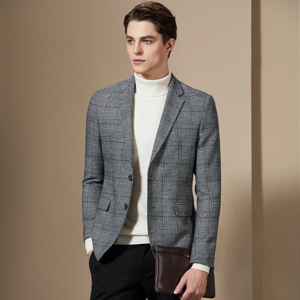[Modal&High count Wool] Simple, Light Luxury plaid casual suit for men's autumn commuting single Western coat