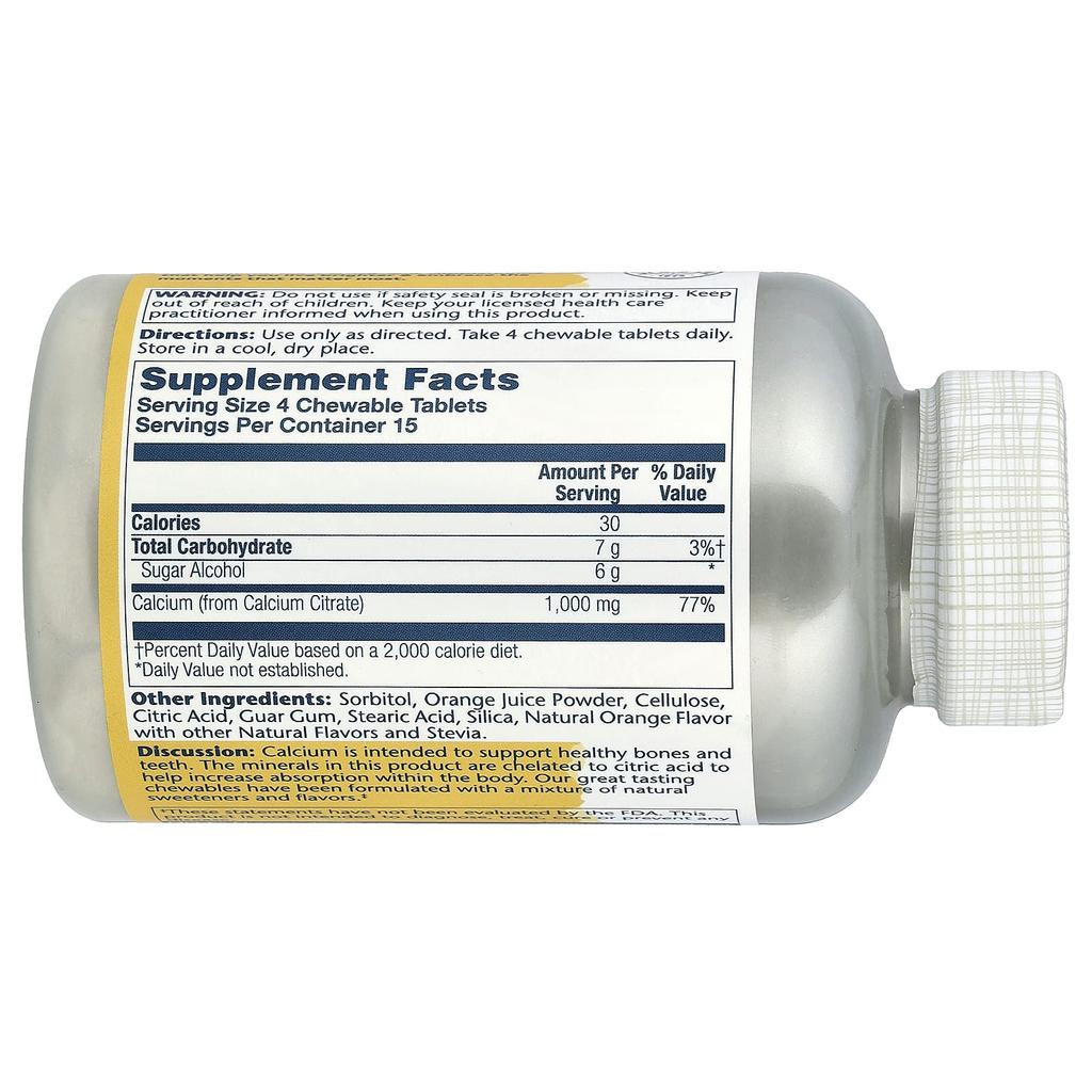 Calcium Citrate Chewable, Natural Orange, Chewable 60 Tablets