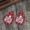 Mamabear Christmas Earrings: Red Plaid PU Leather, Bear Paw Design