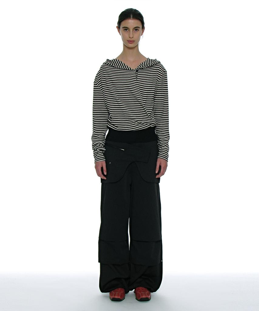 PARTIMENTO WOMEN 2Way Belted Layered Parachute Pants_Black