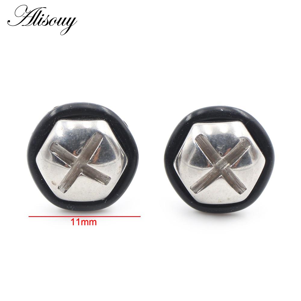 Alisouy 2 шт., нержавеющая сталь, крест, шестигранный конус, шип, квадратные, круглые, серьги-гвоздики, пирсинг козелка, поддельные, конусные, для мужчин и женщин