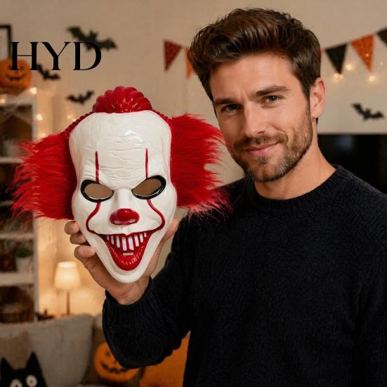 Breathable Cosplay Mask Halloween Short Hair Clown Mask, Scary Joker Full Face Creepy for Masquerade Party Costume Props Horror Prop