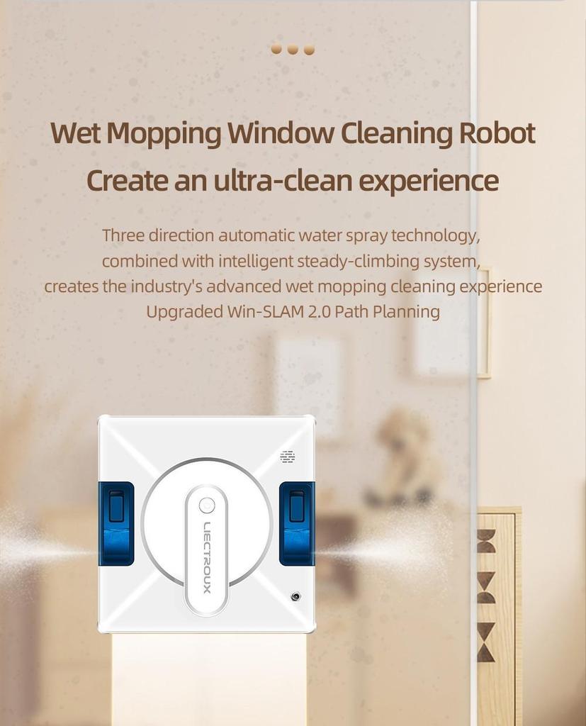LIECTROUX YW509 Robot Window Cleaner, Double Water Tank, 3000Pa Suction Power, Smart Path Planning, Remote Control