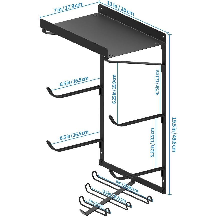 Настенный держатель для коврика для йоги Стойка для хранения коврика для йоги Аксессуары для домашнего спортзала с 3 секциями и 7 крючками для подвешивания ролика для массажа и эспандеров