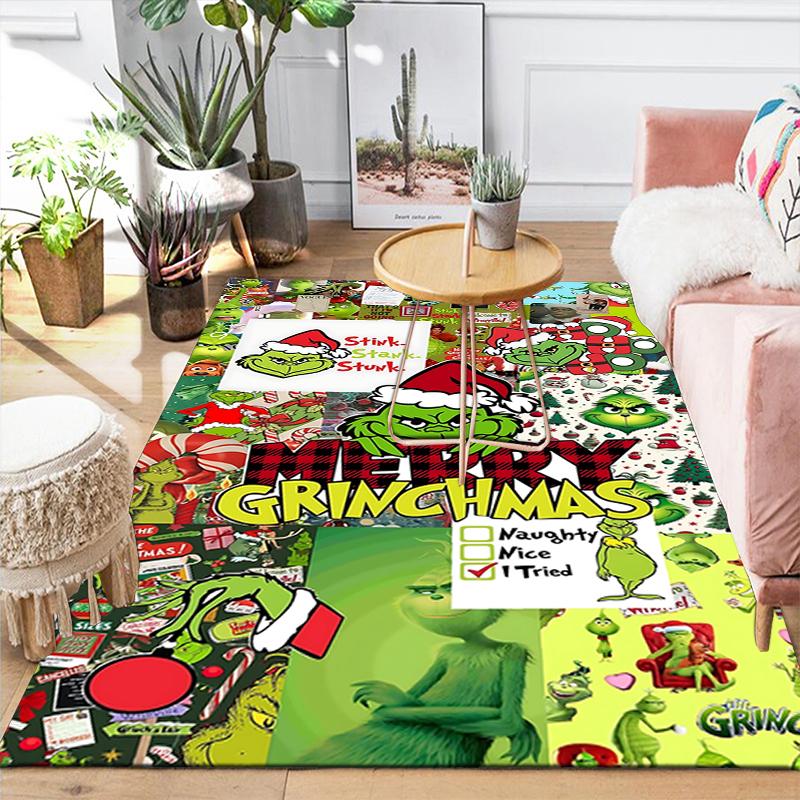 1Pc Grinch Christmas Collage Rug Office Carpet Indoor Outdoor Doormat Nonslip Soft Living Room Christmas Halloween Gift D922638