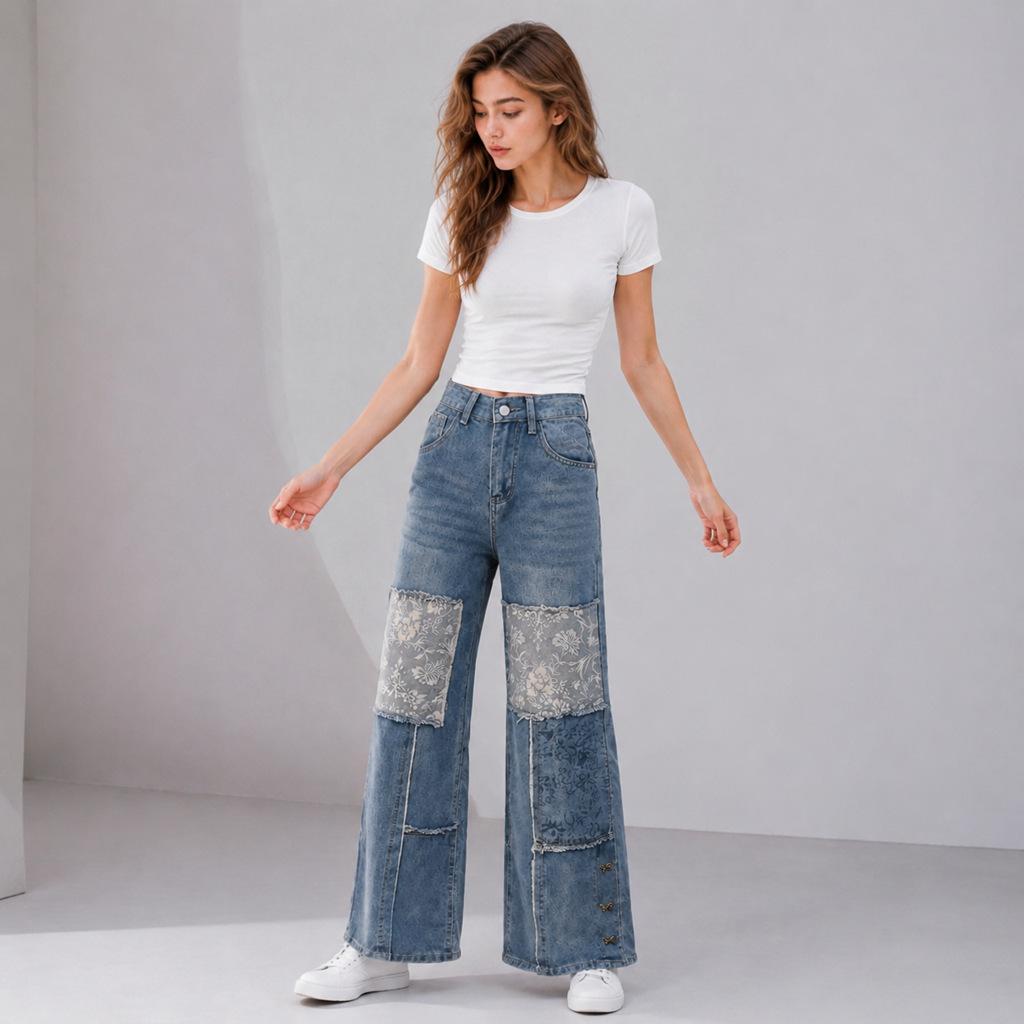 High-waisted straight jeans women's summer new loose and thin floor-mopping pants American retro wide-leg trousers tide