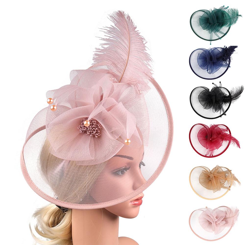 Mesh Feather Headgear Bow Versatile Headband Hair Accessories Pearl Party Performance Head Flower Clip