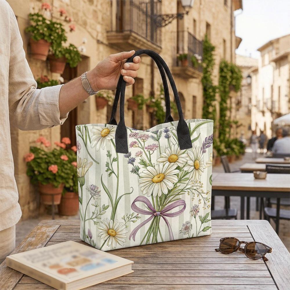 Floral Daisy Tote Bag Casual Large Capacity Handbag for Daily Use