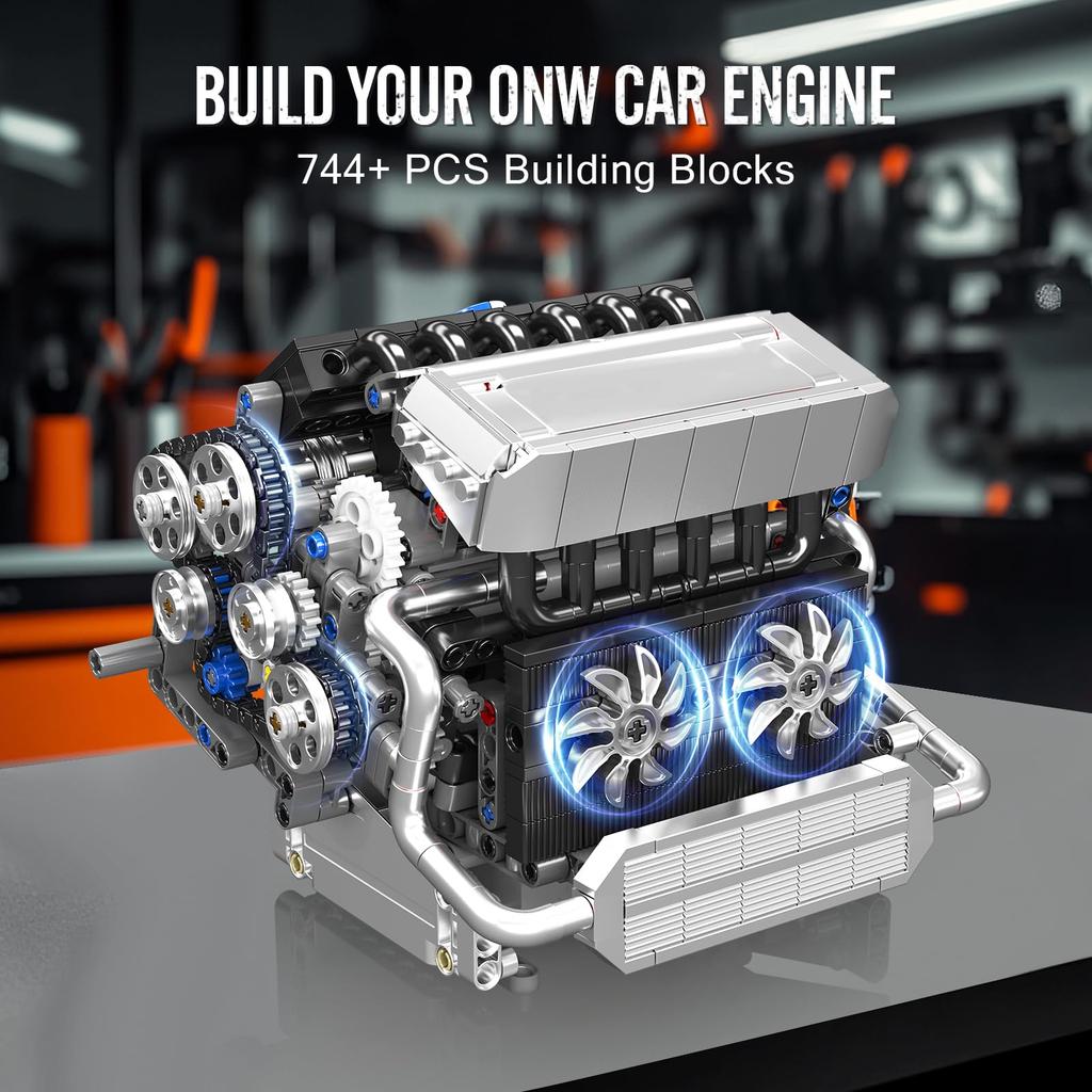 Mould King 10213 Car Engine Building Block Model Kit, 744 Pieces – Realistic Engine Toy, Great for STEM Learning & Gifting, Ages 14+