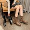 Женские сапоги из натуральной кожи, короткие эластичные сапоги на толстом каблуке, новые осенне-зимние вязаные сапоги-носки с квадратным носком, женская обувь