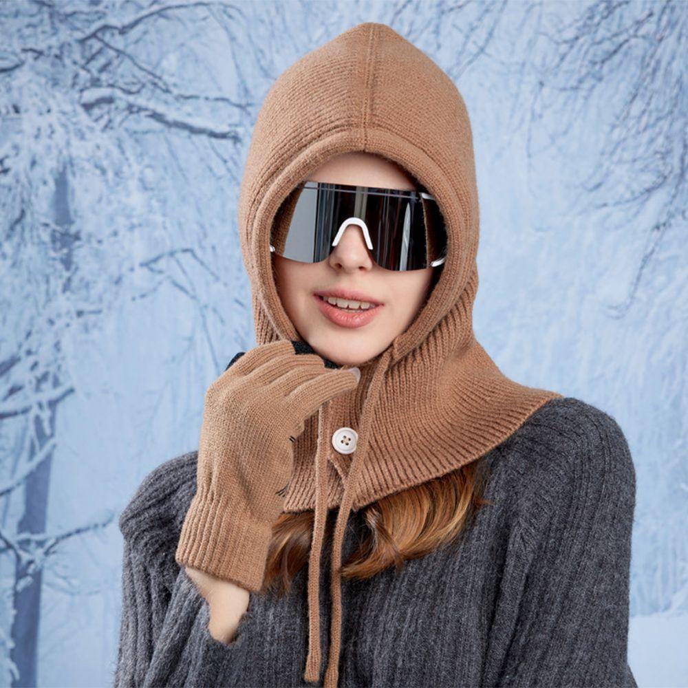 Woolen Knitted Gloves All-in-one Winter Warm Set Simple Balaclava Winter Warm Hat Men and Women