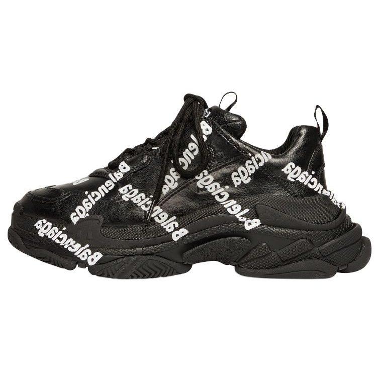 Balenciaga Triple S Логотип по всей поверхности Черный Белый Женский 524039W2FAB1090