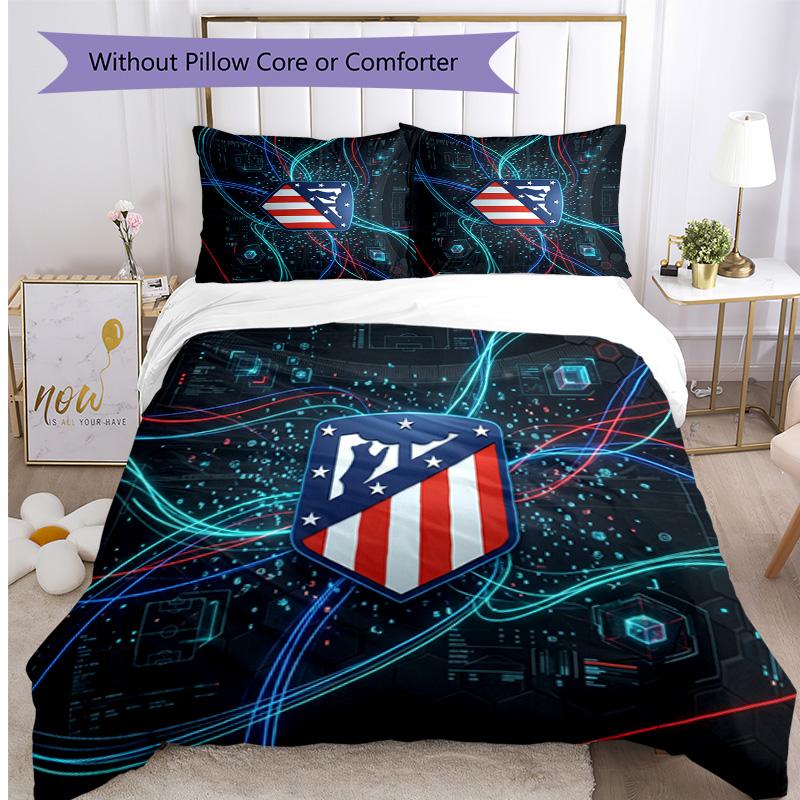 Atletico Madrid Pattern Printed 3PCS Bedding Set Soft Skin-Friendly Washable Duvet Cover & Pillowcases Set All Season Bedroom