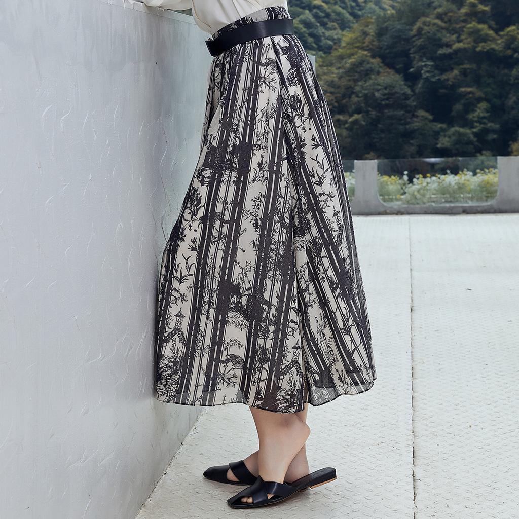 Pure cotton temperament slimming mid length skirt for women in 2026 summer floral skirt, high-end and thin A-line skirt