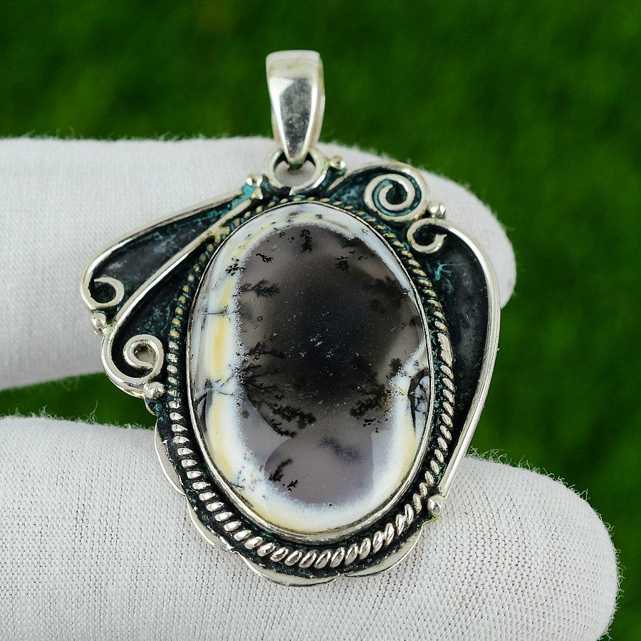 Natural Dendrite Opal Gemstone Jewelry 925 Sterling Silver Pendant For Women