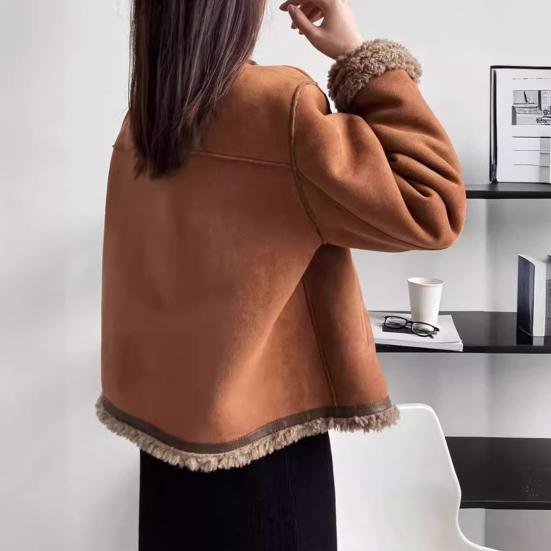 Женское зимнее пальто Yousheng, толстое плюшевое, короткое, с круглым вырезом, однобортное, свободного покроя, для повседневной носки, для школы и поездок на работу